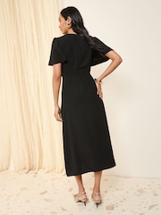 Friends Like These Black Tulip Sleeve Wrap Front Tailored Dress - Image 4 of 4