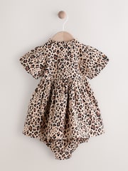 Tan Brown Leopard Print Baby 100% Cotton Woven Dress and Bloomer Knickers Set (0mths-2yrs) - Image 2 of 8