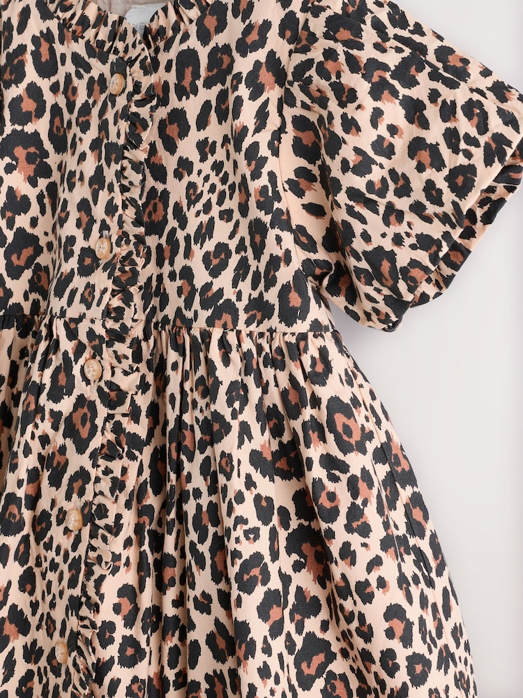Tan Brown Leopard Print Baby Woven Dress and Bloomer Knickers Set (0mths-2yrs) - Image 4 of 8