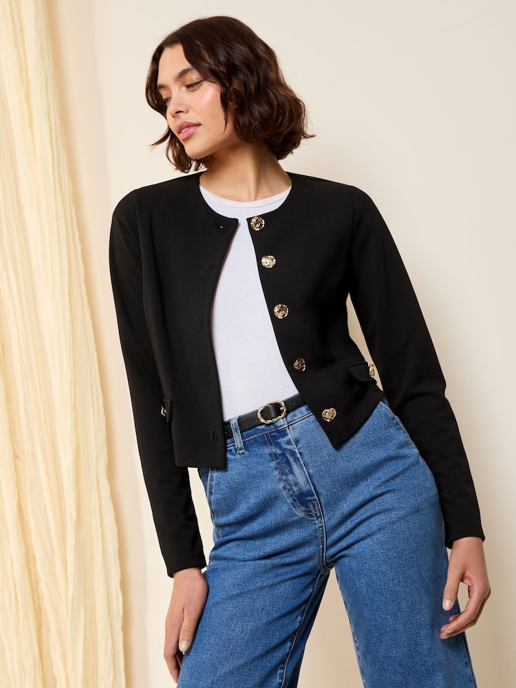 Friends Like These Black Gold Button Tailored Jacquard Blazer - Image 1 of 4