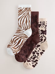 Animal Mix Cushion Sole Ribbed Sport Ankle Socks 3 Pack With Arch Support - Image 1 of 6