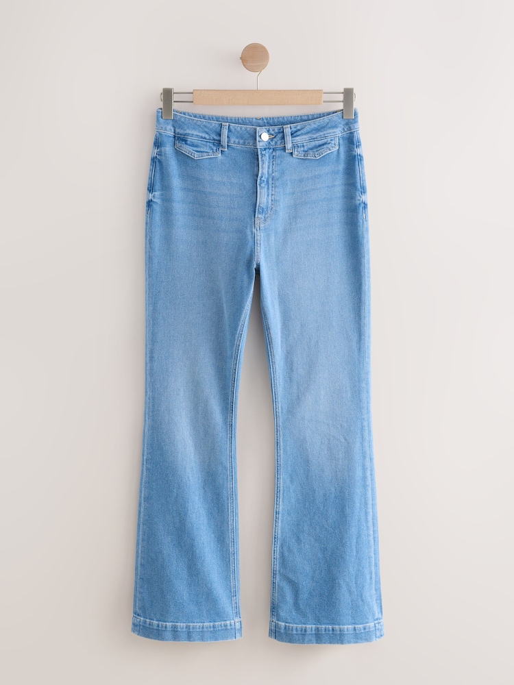 Mittelblau - Double Button Flared Jeans - Bild 1 von 3