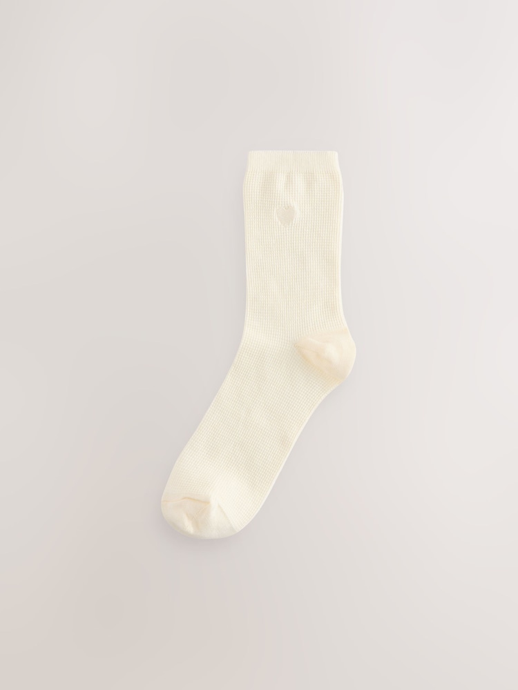 Neutral Waffle Embroidered Motif Heart Ankle Socks 4 Pack - Image 2 of 5