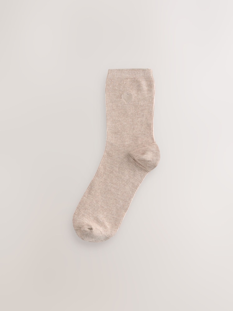 Neutral Waffle Embroidered Motif Heart Ankle Socks 4 Pack - Image 5 of 5