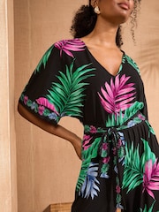 Love & Roses Jersey Angel Sleeve V-Neck Belted Jumpsuit - Image 2 of 4