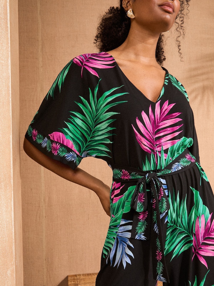 Love & Roses Jersey Angel Sleeve V-Neck Belted Jumpsuit - Image 2 of 4