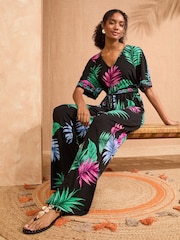 Love & Roses Jersey Angel Sleeve V-Neck Belted Jumpsuit - Image 3 of 4