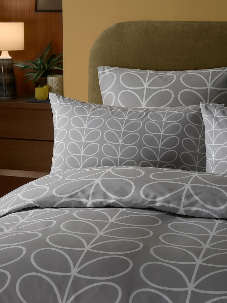 Orla Kiely Silver Linear Stem Duvet Cover and Pillowcase Set - Image 2 of 2 Orla Kiely Silver Linear Stem Duvet Cover and Pillowcase Set - Image 2 of 2