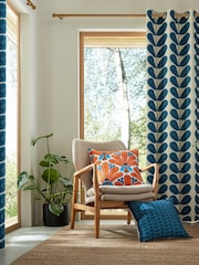 Orla Kiely Blue Botanica Blackout Eyelet Curtains - Image 1 of 2