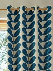 Orla Kiely Blue Botanica Blackout Eyelet Curtains - Image 2 of 2
