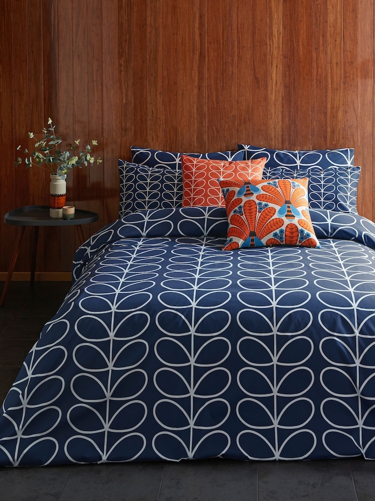 Orla Kiely Blue Linear Stem Duvet Cover and Pillowcase Set - Image 2 of 3