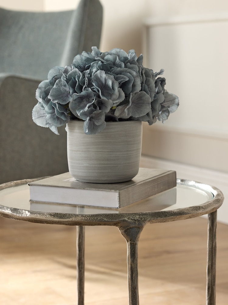 Blue Artificial Hydrangea In Rustic Pot - Image 1 of 3