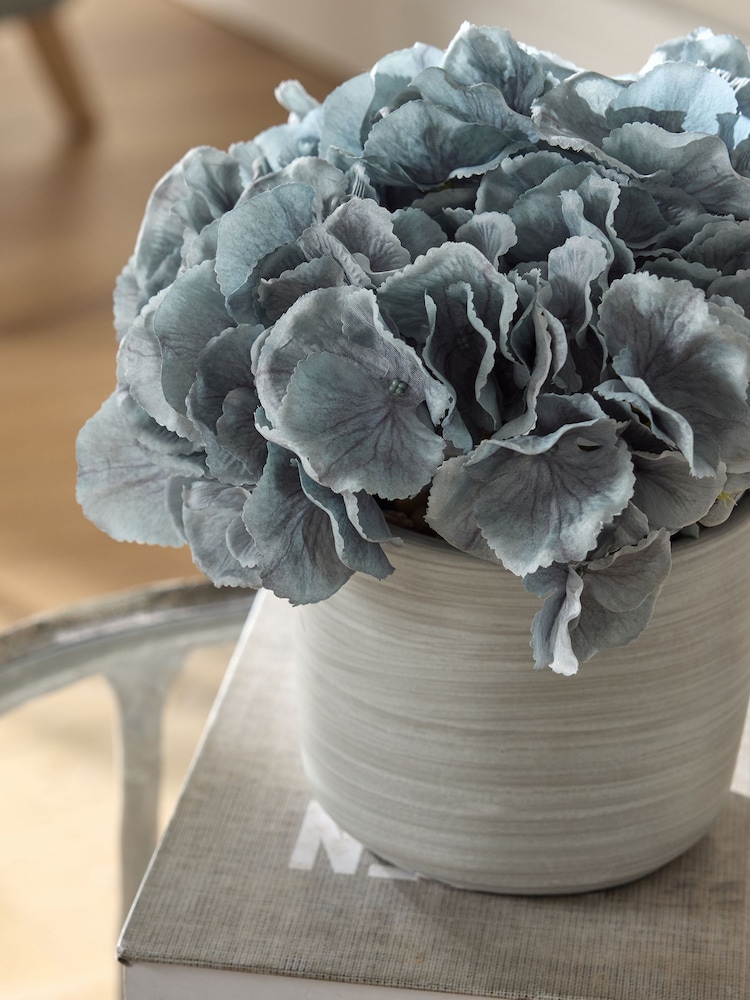 Blue Artificial Hydrangea In Rustic Pot - Image 2 of 3