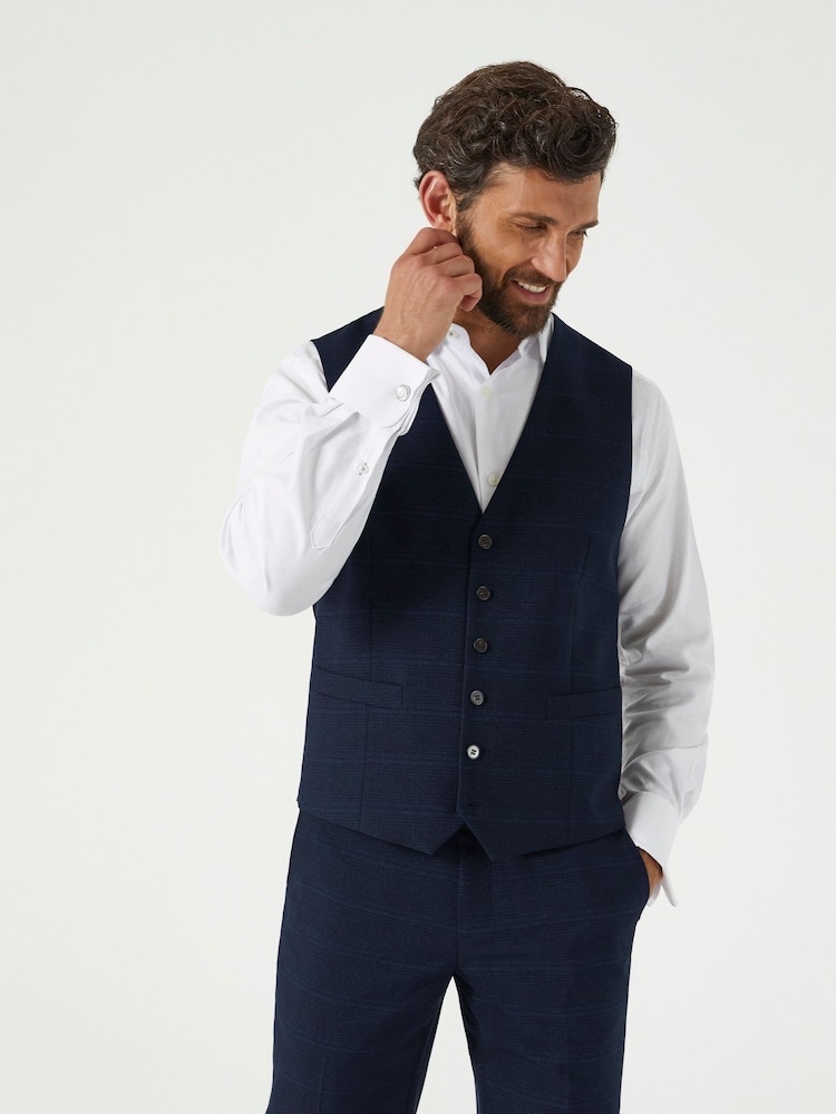 Skopes Blue Single Breasted Hewes Navy Blue Check Suit Waistcoat - Image 1 of 4
