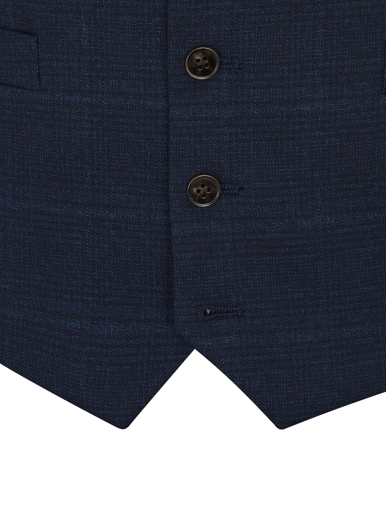 Skopes Blue Single Breasted Hewes Navy Blue Check Suit Waistcoat - Image 4 of 4