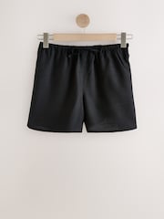 Black Elasticated Tie Waist Shorts with Linen - Image 1 of 3