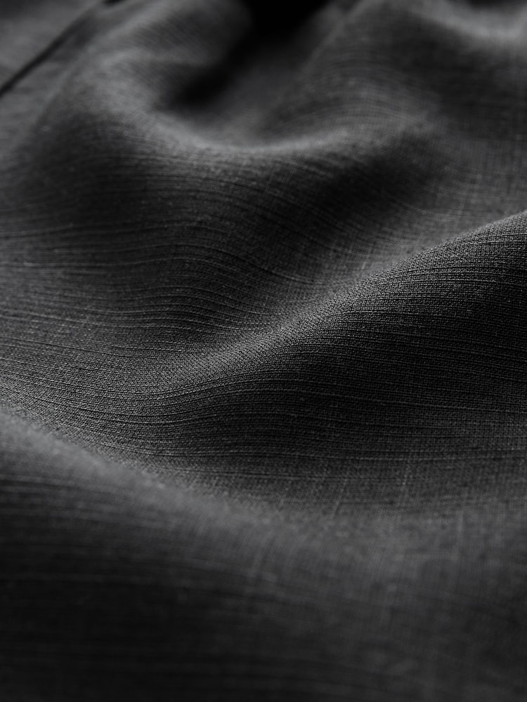 Black Elasticated Tie Waist Shorts with Linen - Image 2 of 3