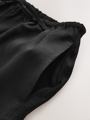 Black Elasticated Tie Waist Shorts with Linen - Image 3 of 3
