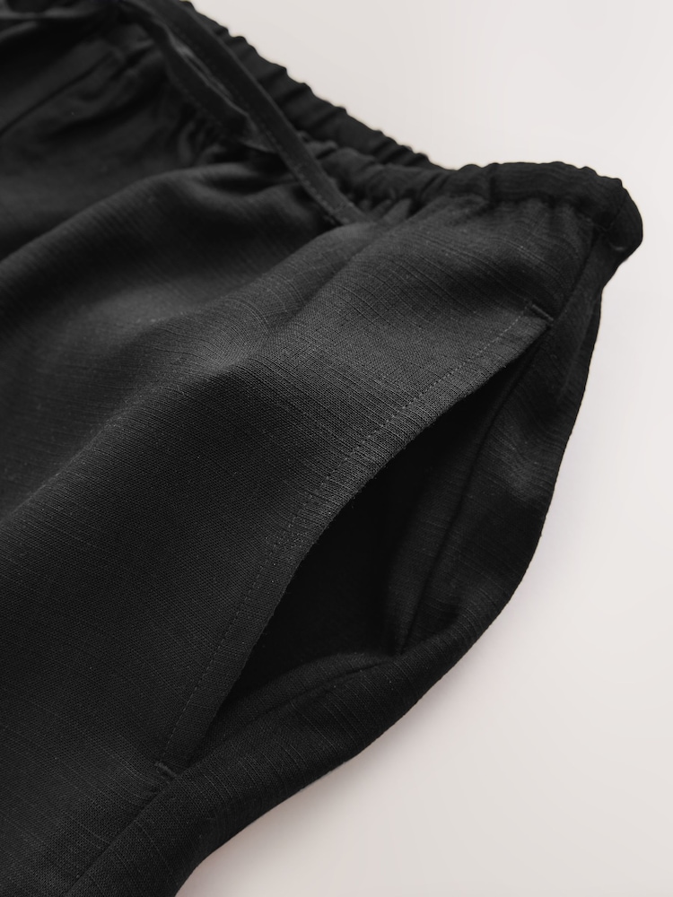 Black Elasticated Tie Waist Shorts with Linen - Image 3 of 3