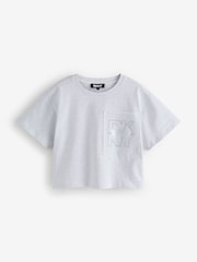 DKNY Grey Chest Logo Cropped Short Sleeve T-Shirt - Image 1 of 2