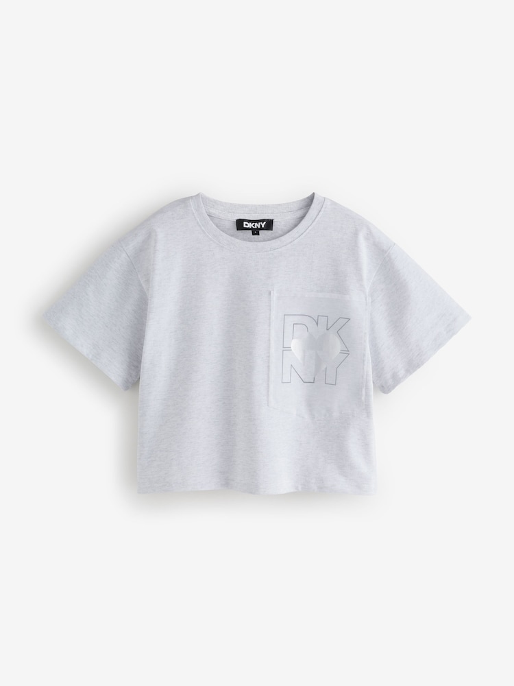 DKNY Grey Chest Logo Cropped Short Sleeve T-Shirt - Image 1 of 2
