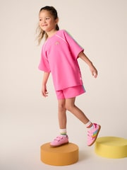 Little Bird by Jools Oliver Pink Rainbow Short Sleeve Sweat Top and Shorts Set - Image 2 of 7