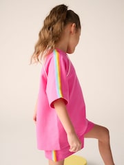 Little Bird by Jools Oliver Pink Rainbow Short Sleeve Sweat Top and Shorts Set - Image 3 of 7