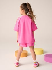 Little Bird by Jools Oliver Pink Rainbow Short Sleeve Sweat Top and Shorts Set - Image 4 of 7