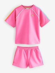 Little Bird by Jools Oliver Pink Rainbow Short Sleeve Sweat Top and Shorts Set - Image 5 of 7