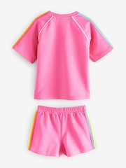 Little Bird by Jools Oliver Pink Rainbow Short Sleeve Sweat Top and Shorts Set - Image 6 of 7