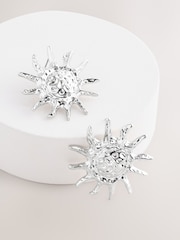 Silver Tone Sun Stud Earrings - Image 2 of 4