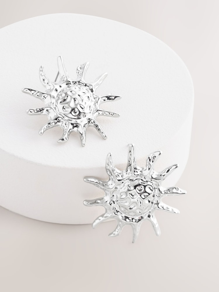 Silver Tone Sun Stud Earrings - Image 2 of 4