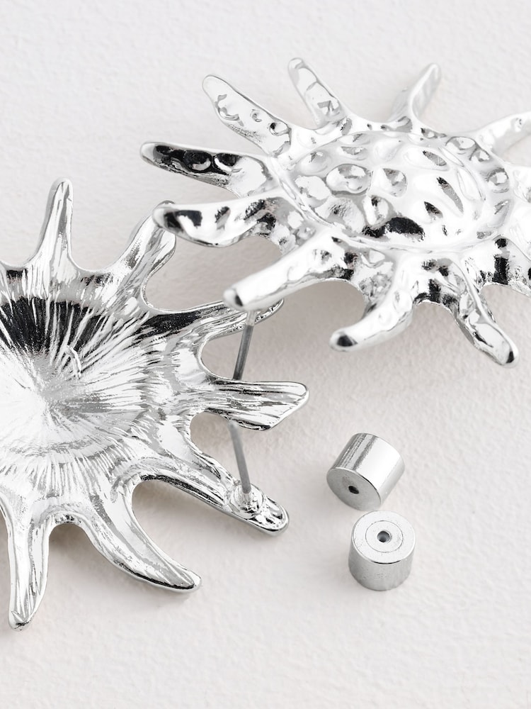 Silver Tone Sun Stud Earrings - Image 4 of 4