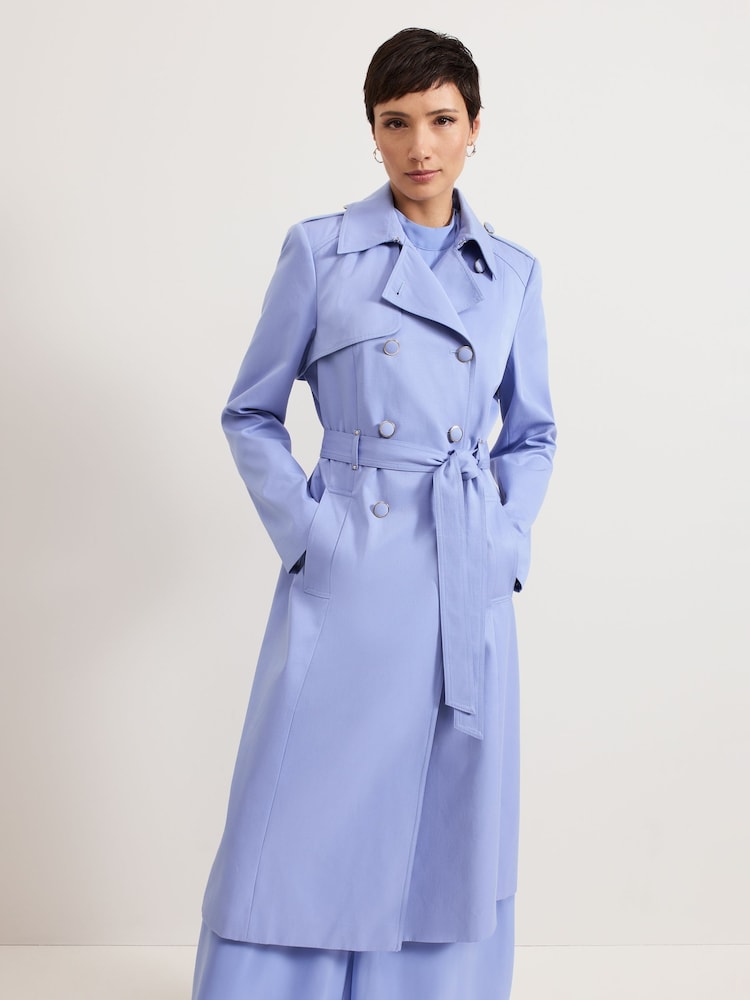 Phase Eight Blue Cheryl Long Fitted Trench Coat - Image 1 of 7 Phase Eight Blue Cheryl Long Fitted Trench Coat - Image 1 of 7