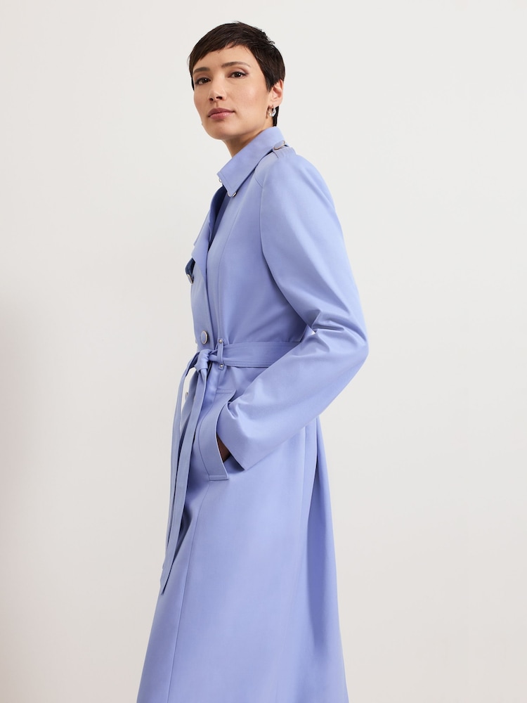 Phase Eight Blue Cheryl Long Fitted Trench Coat - Image 5 of 7