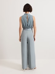 Phase Eight Blue Eliza Textured Bodice Wide Leg Jumpsuit - Image 2 of 7
