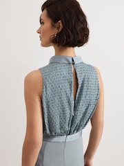Phase Eight Blue Eliza Textured Bodice Wide Leg Jumpsuit - Image 6 of 7