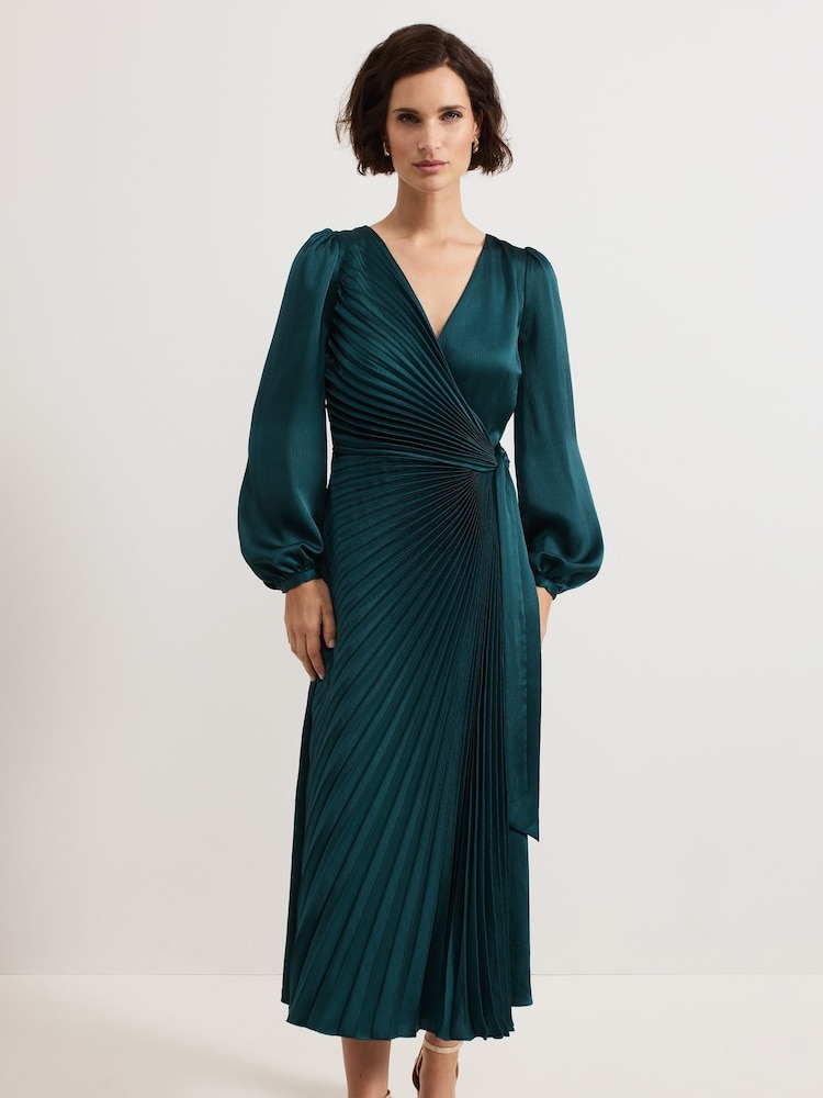 Phase Eight Green Gracie Sunray Pleated Midi Dress - Image 3 of 7