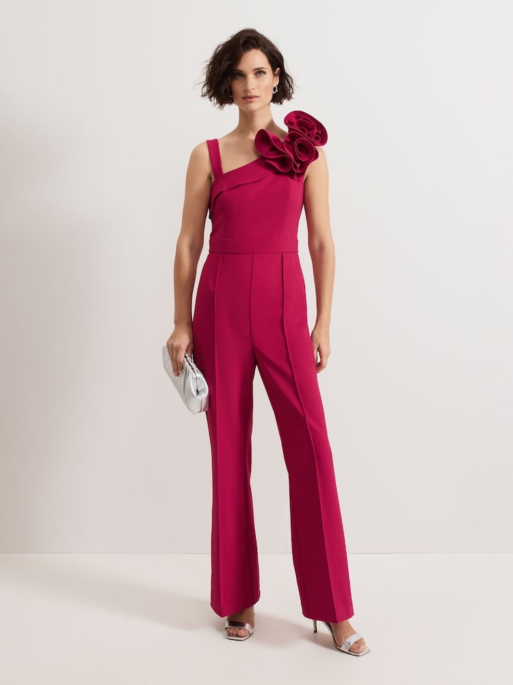 Phase Eight Pink Roxana Ruffle One shoulder Jumpsuit - Image 1 of 7