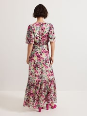 Phase Eight Black Violet Floral Print Ruffle Maxi Dress - Image 2 of 7