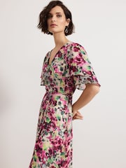 Phase Eight Black Violet Floral Print Ruffle Maxi Dress - Image 4 of 7