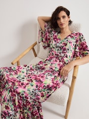 Phase Eight Black Violet Floral Print Ruffle Maxi Dress - Image 5 of 7