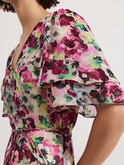 Phase Eight Black Violet Floral Print Ruffle Maxi Dress - Image 6 of 7