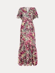Phase Eight Black Violet Floral Print Ruffle Maxi Dress - Image 7 of 7