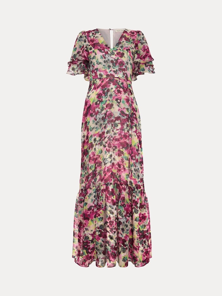 Phase Eight Black Violet Floral Print Ruffle Maxi Dress - Image 7 of 7