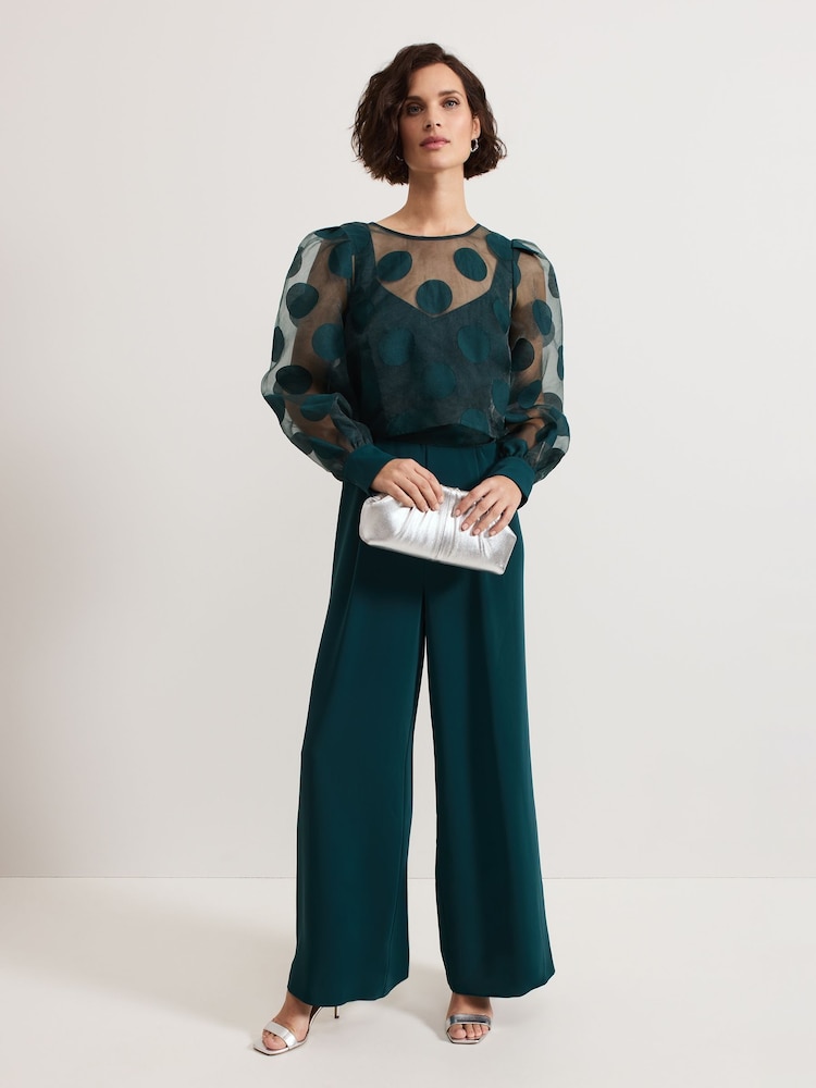 Phase Eight Green Davina Spot Sheer Wrap Jumpsuit - Image 1 of 7