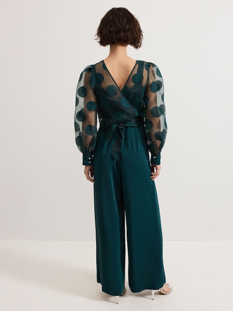 Phase Eight Green Davina Spot Sheer Wrap Jumpsuit - Image 2 of 7