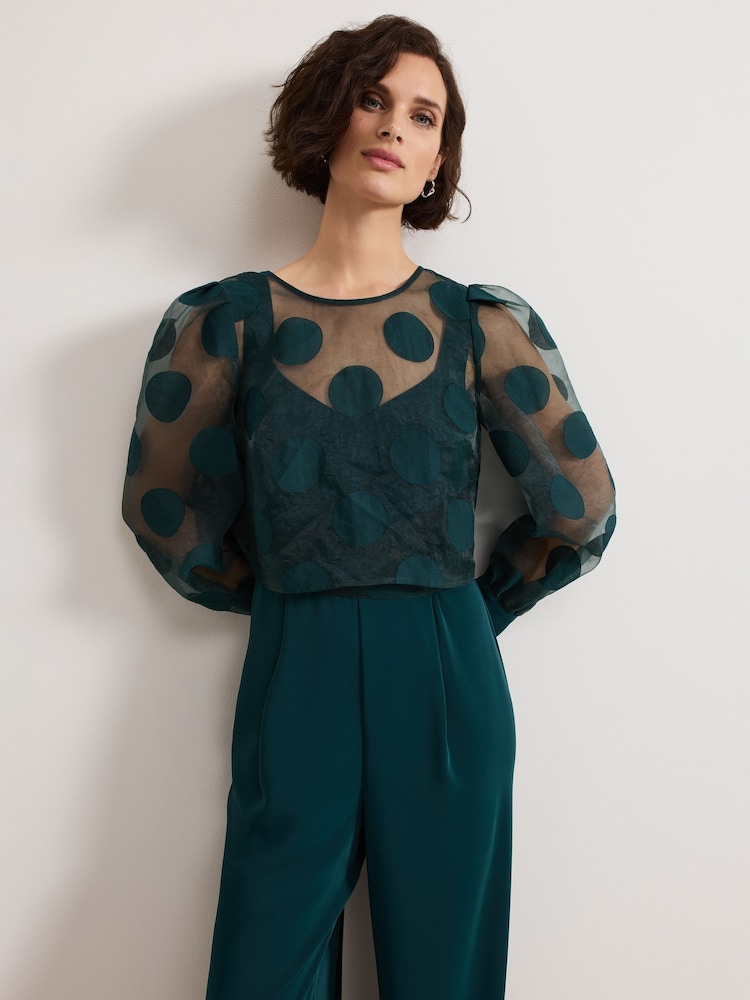 Buy Phase Eight Green Davina Spot Sheer Wrap Jumpsuit from the - Main Image
