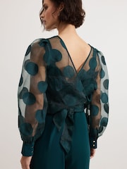 Phase Eight Green Davina Spot Sheer Wrap Jumpsuit - Image 4 of 7