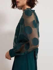 Phase Eight Green Davina Spot Sheer Wrap Jumpsuit - Image 5 of 7